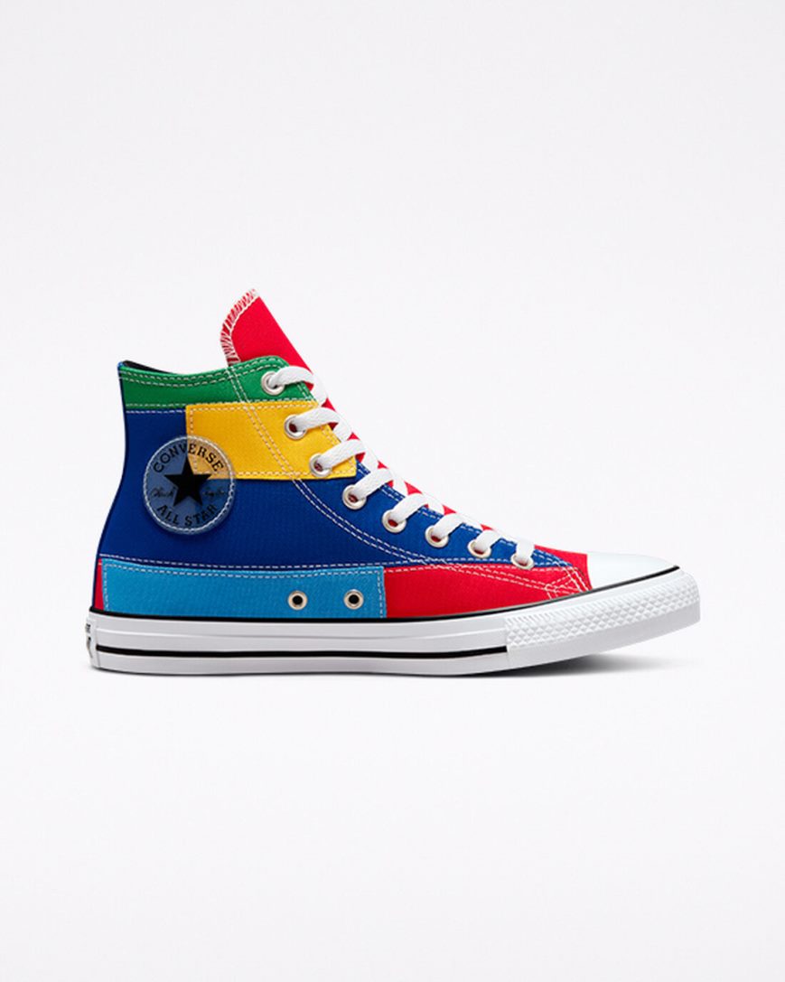 Pánské Boty Vysoké Converse Chuck Taylor All Star Patchwork Červené Blankyt | CZ IVGT48